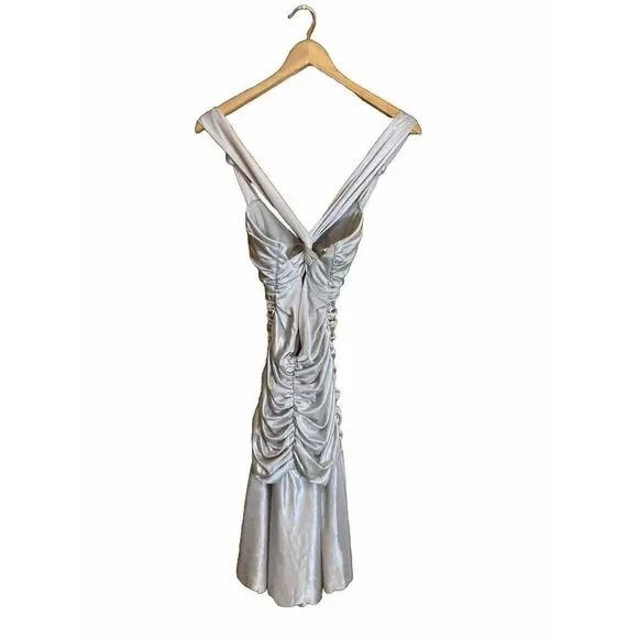 Narianna Ruffle Silver Metallic out back mini dress size Small S - Picture 2 of 11